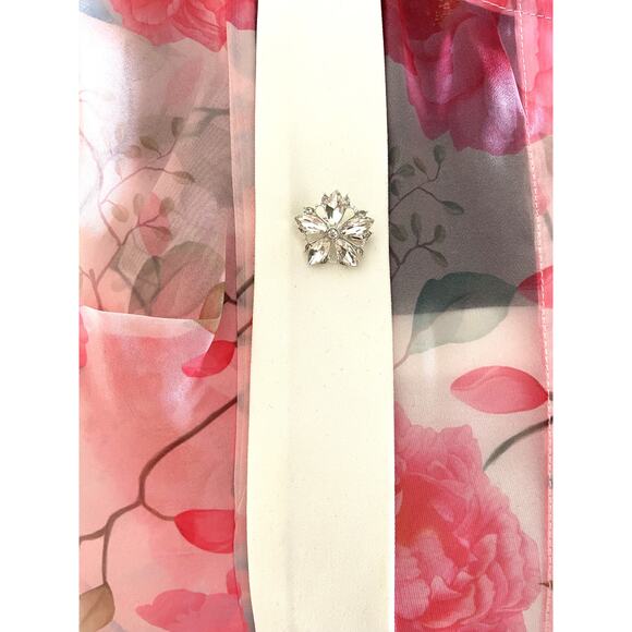 Viral Sheer Floral Bow Top & Skirt Set Medium Organza Pearl Cuffs NWT - Picture 2 of 4